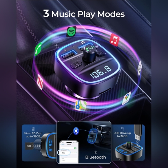 🎶🎵🎶 NIB FM Transmitter Car Bluetooth Wireless Radio Music Adapter Car Kit - Picture 6 of 11